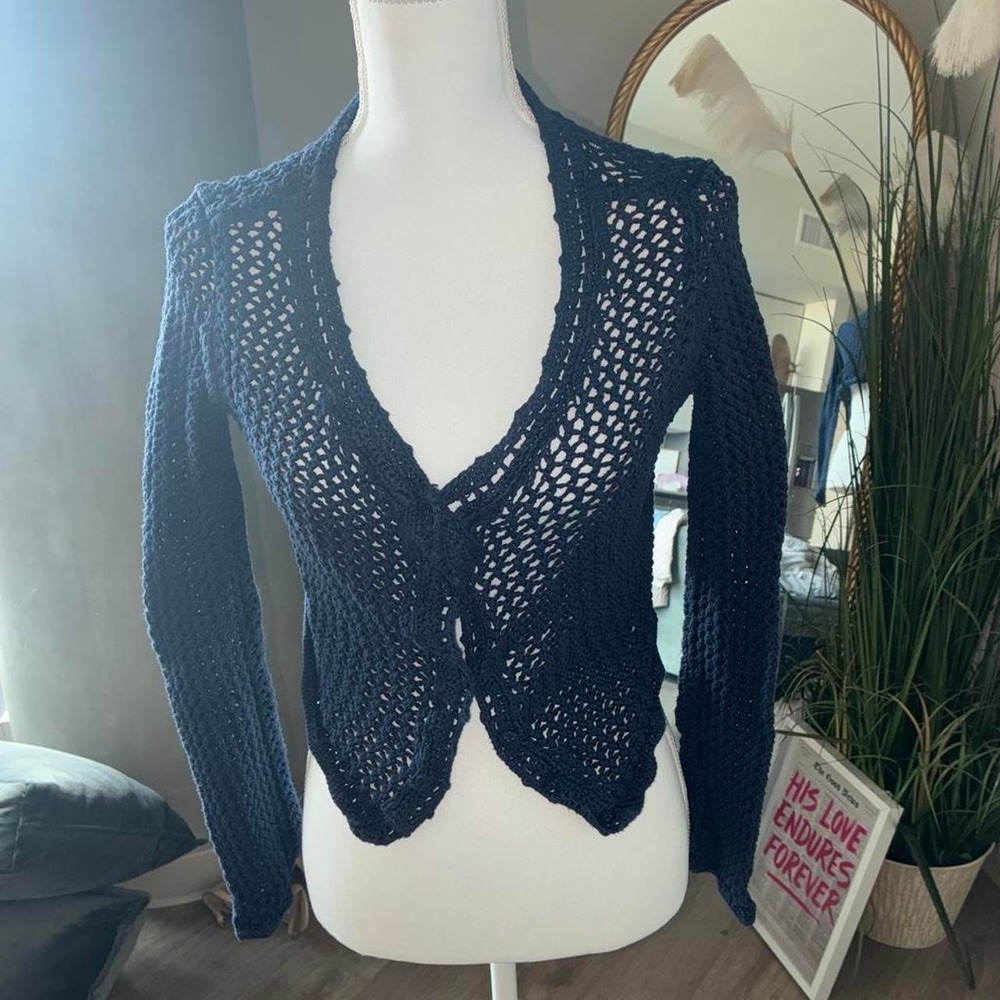 American Eagle Women's Navy and Blue Cardigan Boho Look
